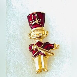 Vintage Little Drummer Boy rhinestone & enamel pin brooch